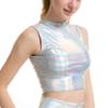 WinChang Women Metallic Tank Tops Shiny Crop Top Rave Party Vest Shirt for Disco Night Club Holographic Small view 1