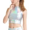 WinChang Women Metallic Tank Tops Shiny Crop Top Rave Party Vest Shirt for Disco Night Club Holographic Small view 2