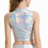 WinChang Women Metallic Tank Tops Shiny Crop Top Rave Party Vest Shirt for Disco Night Club Holographic Small view 4