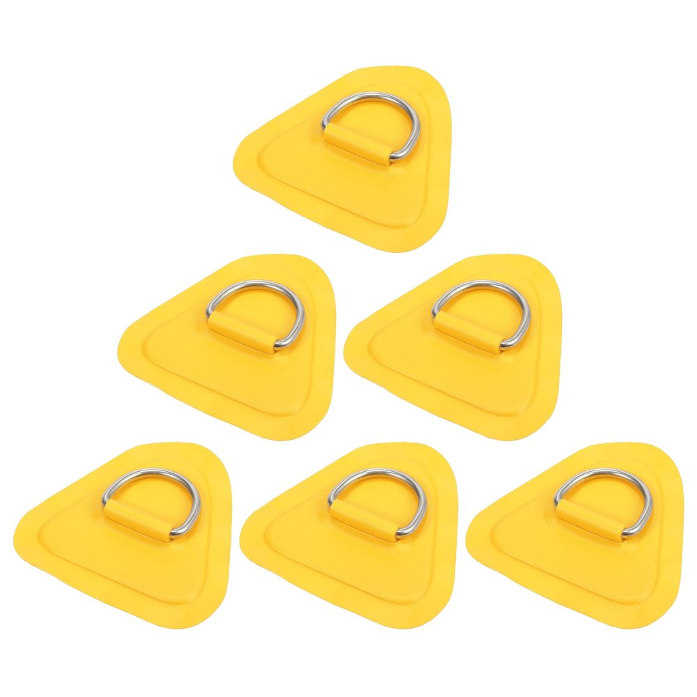 X AUTOHAUX 6pcs D Ring Patch PVC Stainless Steel Triangle Shape D Ring Pad for Inflatable Boat Kayak Canoe Deck Yellow