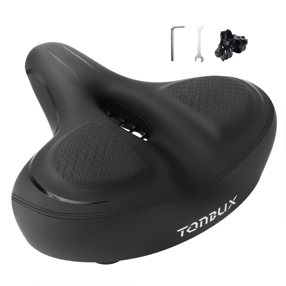 TONBUX Wide Bike Seat for for Men & Women, Comfortable Peloton Bike Seat Cushion, Large Bicycle Seat for Stationary, Exercise, Ebike, Cruiser, Mountain Bike