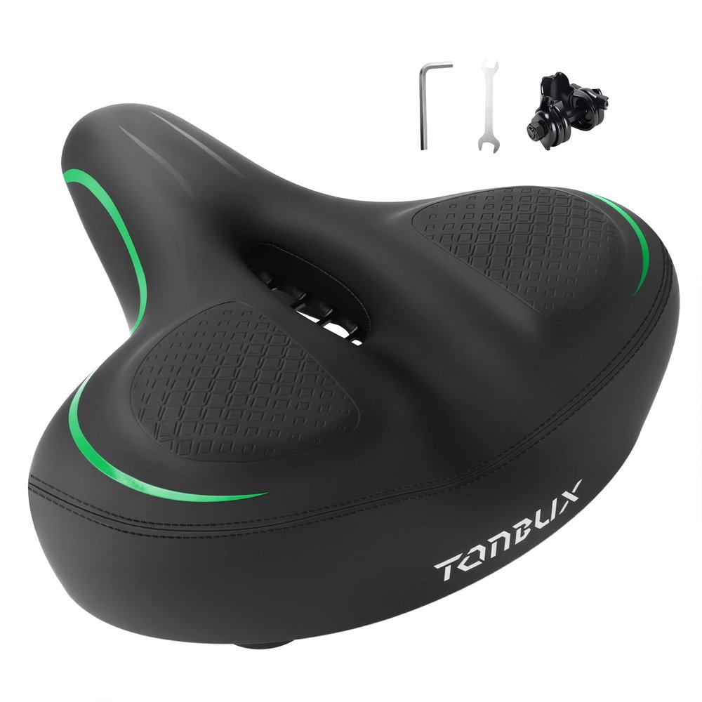 TONBUX Wide Bike Seat for Men & Women, Comfortable Peloton Bike Seat Cushion, Large Bicycle Seat for Stationary, Exercise, Ebike, Cruiser, Mountain Bike