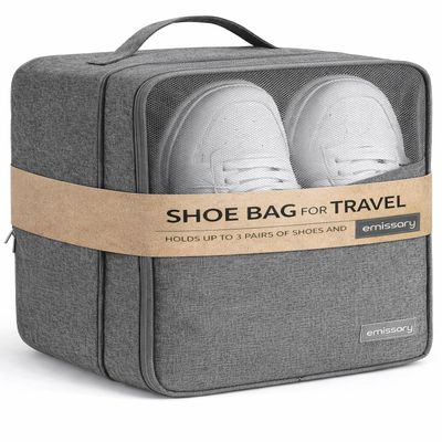 Emissary Shoe Bag Holds 3 Pair of Shoes for Travel, Large Waterproof Shoe Bags for Storage, Shoe Bags for Travel With Pocket, Sneaker Travel Bag for Women Men(Grey)