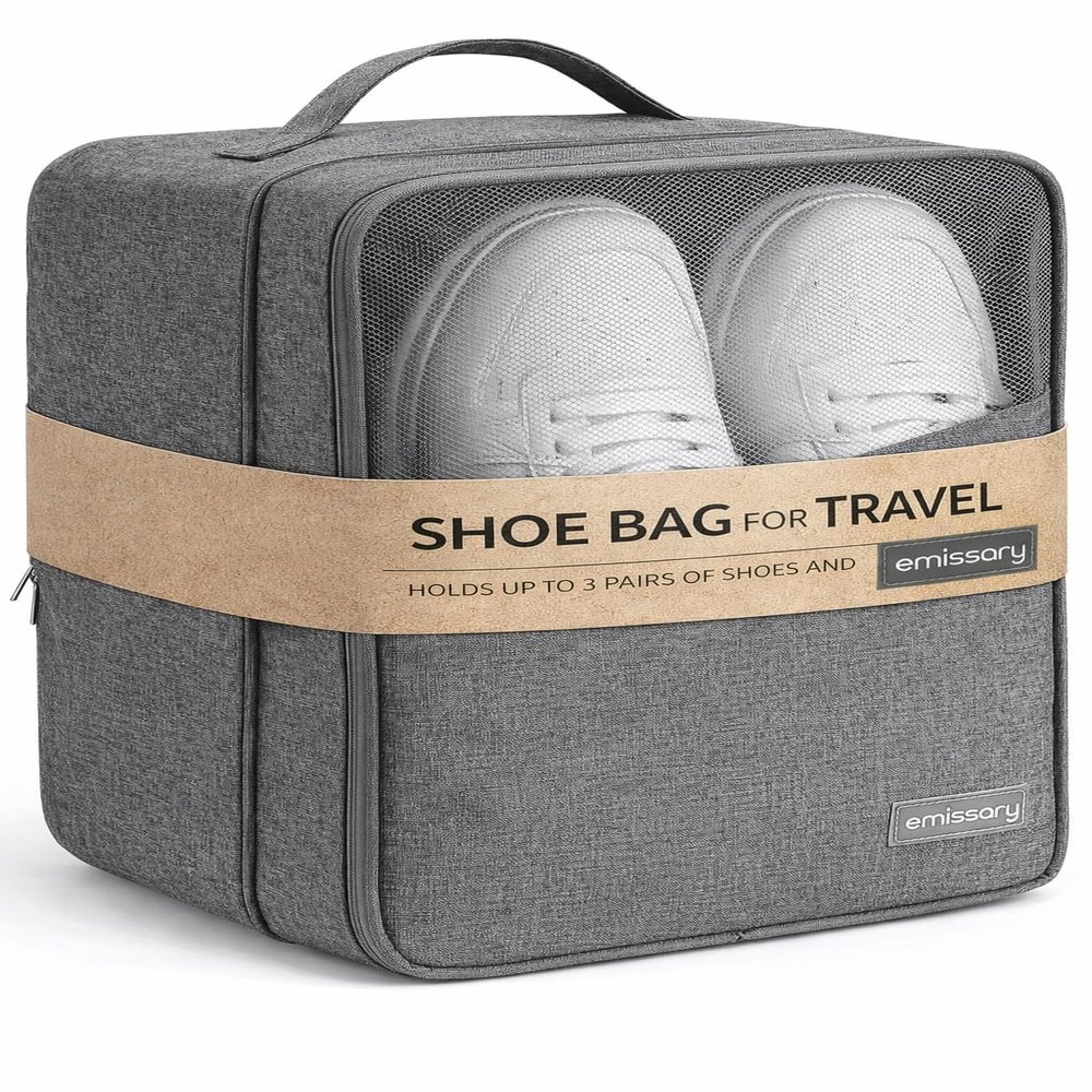 Emissary Shoe Bag Holds 3 Pair of Shoes for Travel, Large Waterproof Shoe Bags for Storage, Shoe Bags for Travel With Pocket, Sneaker Travel Bag for Women Men(Grey)