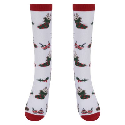 Alvivi Christmas Holiday Socks Soft Stretchy Boot Socks Winter Warm Cozy Socks for Women Girl Casual Festive Type D Green&White One Size