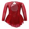 easyforever Kids Girls Metallic Snowflake Ice Figure Skating Tutu Dress Long Sleeve Gymnastic Leotard Performing Costume Red 4 8 Years view 1