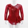 easyforever Kids Girls Metallic Snowflake Ice Figure Skating Tutu Dress Long Sleeve Gymnastic Leotard Performing Costume Red 4 8 Years view 3