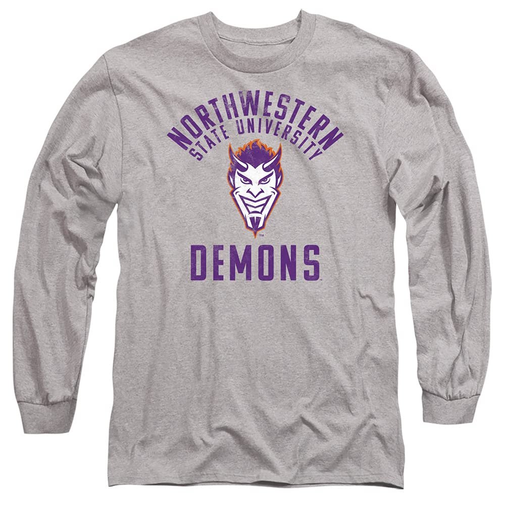 Northwestern State University Official Demons Logo Unisex Adult Long-Sleeve T Shirt,Athletic Heather, 3X-Large
