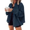 ebossy Womens Long Batwing Sleeve Splicing Cardigan Lightweight Waffle Textured Boyfriend Shirt Jacket Shacket (X-Large, Blue) view 1