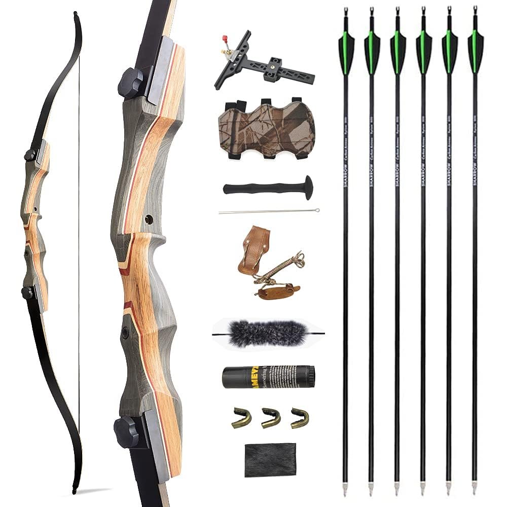 ZSHJGJR Archery 62" Takdown Recurve Bow 30-50 Lbs Hunting Bow Right Handed Wood Bow Riser American Hunting Longbow for Archery Hunting (30lbs, Bow and Arrow Set)
