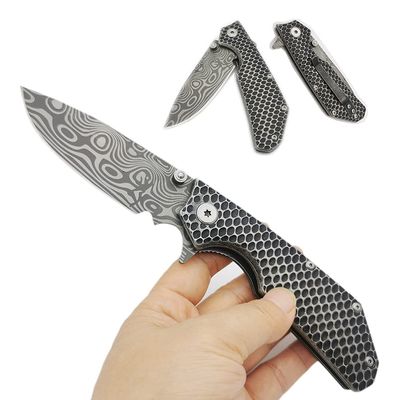 PUWANGDA Pocket Folding Knife Tactical Knife for Camping Hunting Hiking, with 7Cr17 Stainless Steel, with Titanium Coated Blade + Safety Liner-Lock + Belt Clip, WSteel Handle
