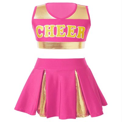 easyforever Girls Cheer Leader Outfit Cheerleading School Uniform Letter Print Tank Top with Pleated A-Line Skirt Set Hot Pink 8 Years