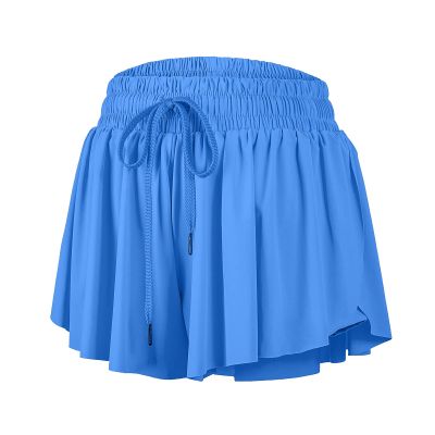 2 in 1 Flowy Womens Gym Shorts Yoga Athletic Workout Running Girls Dance Cheer Spandex Cute Comfy Lounge Sweat Ruffle Skirt Preppy Summer (M, Blue)