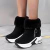 Hbeylia Platform Winter Snow Boots for Women Ladies with Fleece Lining Fashion Casual Suede Faux Fur Lined Round Toe Chunky Bottom High Heels Ankle Booties Warm Dress Short Boots with Side Zip view 2