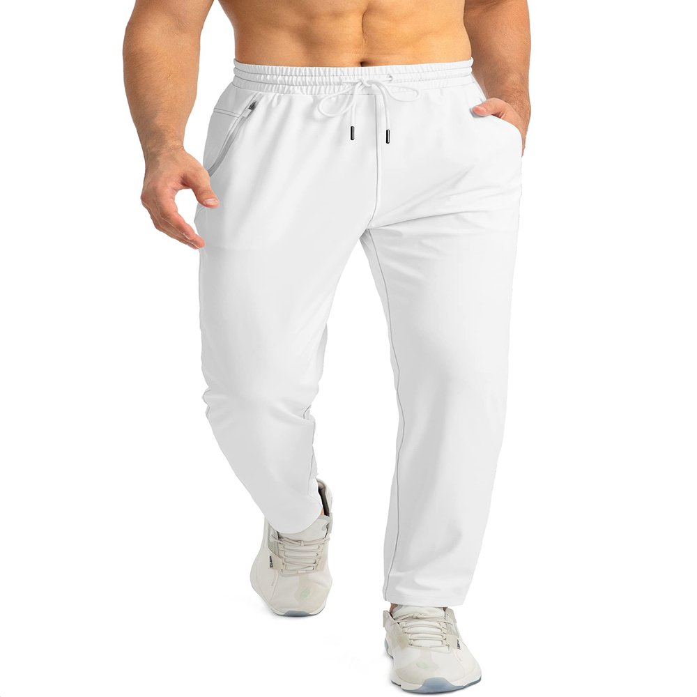 G Gradual Men's Sweatpants with Zipper Pockets Tapered Joggers for Men Athletic Pants for Workout, Jogging, Running (White, Medium)