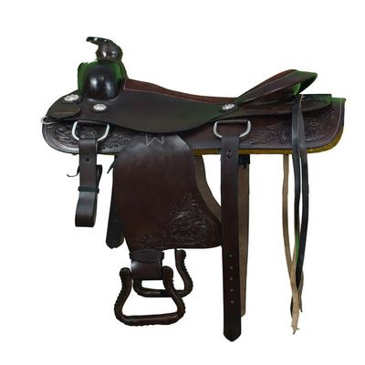 Y&Z Roping Saddle Headstall Breast Collar and Reins Brown 14"-18" (14.5" Inches Seat)
