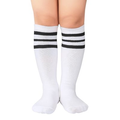 Durio Toddler Knee High Socks Soft Girls Knee High Socks for Toddler Girls Cute Toddler Kids Tube Socks 01 White w Black