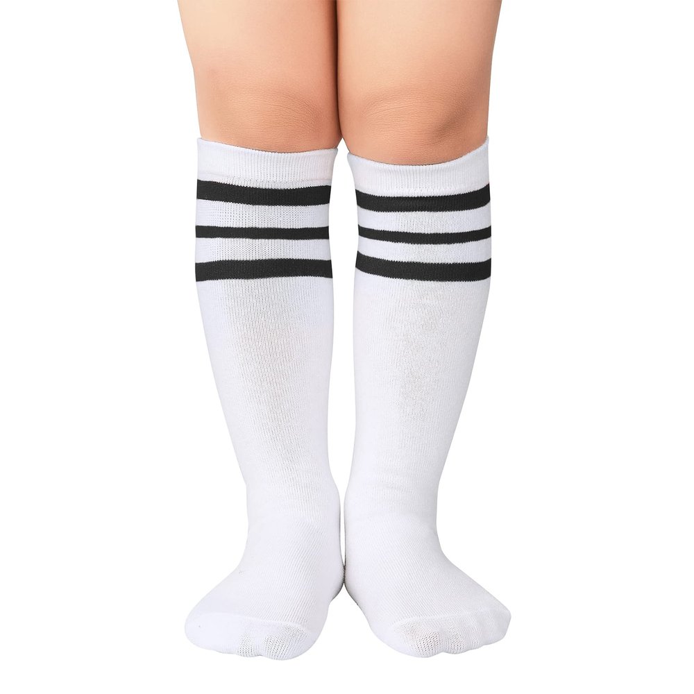 Durio Toddler Knee High Socks Soft Girls Knee High Socks for Toddler Girls Cute Toddler Kids Tube Socks 01 White w Black