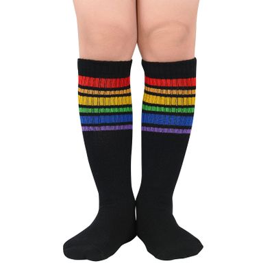 Durio Kids Rainbow Socks Cute Toddler Knee High Socks Soft Girls Knee High Socks for Toddler Girls 01 Black Rainbow
