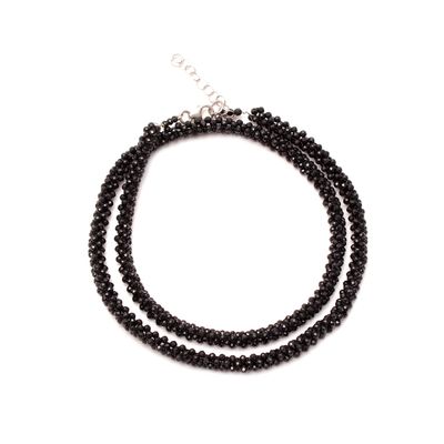 A&M Natural Black Spinel Faceted Round 925 Sterling Silver Rope Necklace With Adjustable Chain, Black Spinel Beaded Necklace, Beautiful Black Spinel Beaded Necklace Jewelry, Handmade Black Spinel Necklace, Black Spinel Beads Necklace
