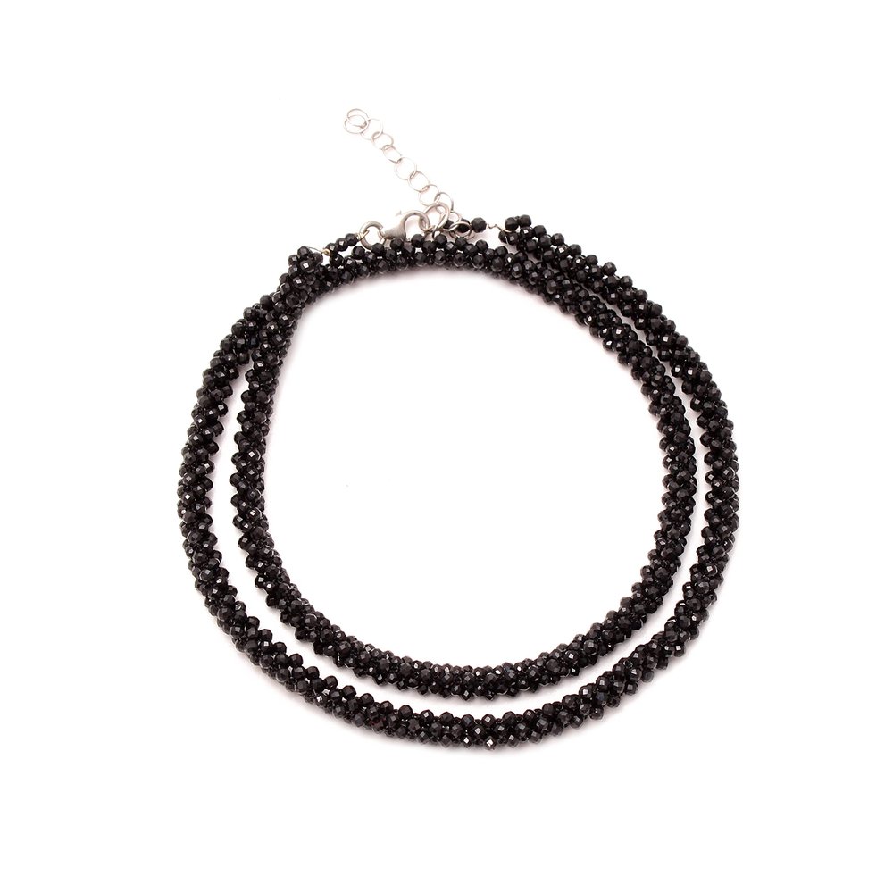 A&M Natural Black Spinel Faceted Round 925 Sterling Silver Rope Necklace With Adjustable Chain, Black Spinel Beaded Necklace, Beautiful Black Spinel Beaded Necklace Jewelry, Handmade Black Spinel Necklace, Black Spinel Beads Necklace