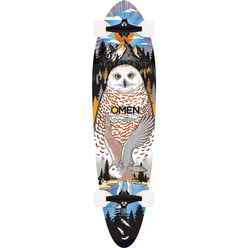 Omen Boards Endangered Snowy Owl Pin Pintail Longboard Complete Skateboard - 9.1" x 38"