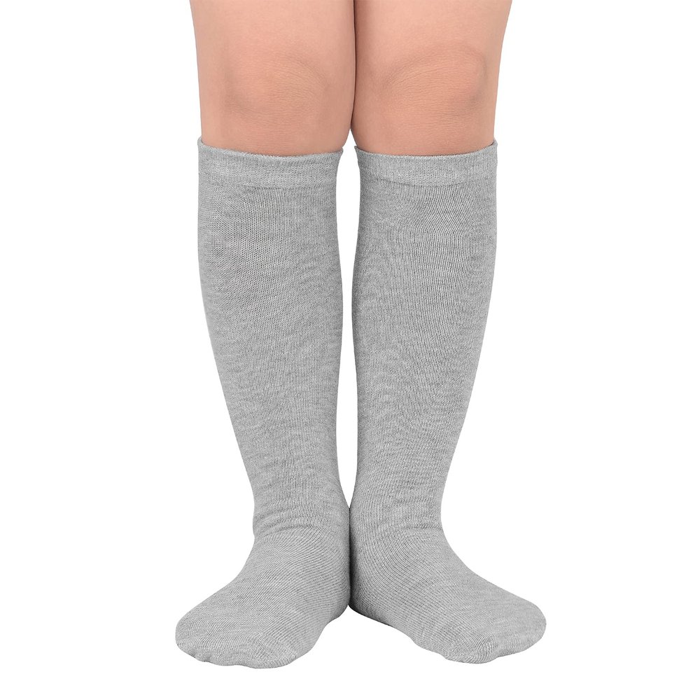 Durio Toddler Knee High Socks Soft Girls Knee High Socks for Toddler Girls Cute Toddler Kids Tube Socks 01 Pure Grey