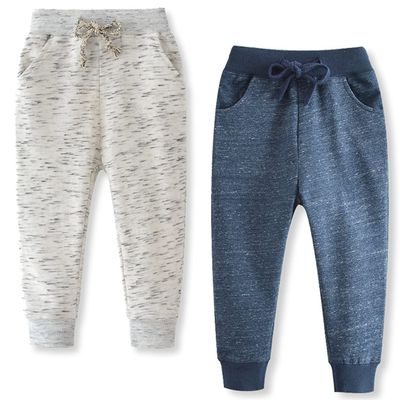 ACESTAR Toddler Boys'Cotton Jogger Pants, Little Boys Drawstring Elastic Waist Sweatpants Kids Active Pants with Pocket 2 Pack White and Blue,6T