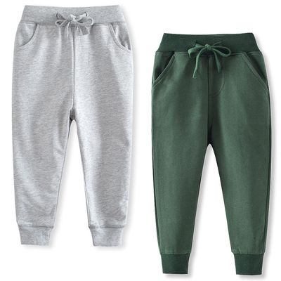 ACESTAR Toddler Boys'Cotton Jogger Pants, Little Boys Drawstring Elastic Waist Sweatpants Kids Active Pants with Pocket 2 Pack Grey and Green,5T
