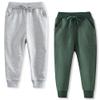 ACESTAR Toddler Boys'Cotton Jogger Pants, Little Boys Drawstring Elastic Waist Sweatpants Kids Active Pants with Pocket 2 Pack Grey and Green,5T