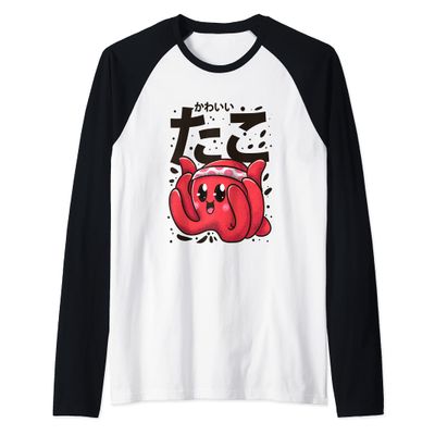 Kawaii Funny Anime Octopus T-Shirts Raglan Baseball Tee