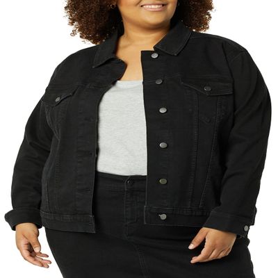 Amazon Essentials Women's Regular Fit Jean Jacket (Available in Plus Size), Black Wash, 2X