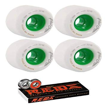 Blood Orange 70mm Liam Morgan Pro Series White/Green Skateboard Wheels - 80a with Bones Bearings - 8mm Bones Reds Precision Skate Rated Skateboard Bearings (8) Pack - Bundle of 2 Items