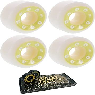 50mm Momentum Wheels V2 Spiral White / Yellow Skateboard Wheels - 101a with Viper Strike 8mm Precision ABEC 7 Skateboard Bearings - Bundle of 2 items