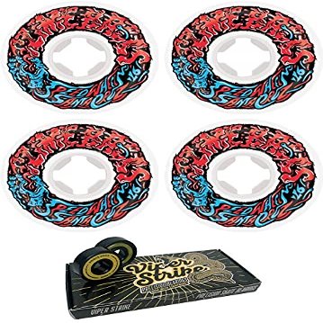 53mm Santa Cruz Skateboards Slime Balls Vomit Mini II White / Red / Blue Skateboard Wheels - 97a with Viper Strike 8mm Precision ABEC 7 Skateboard Bearings - Bundle of 2 items