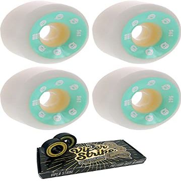 56mm Momentum Wheels V2 Spiral White / Green Skateboard Wheels - 101a with Viper Strike 8mm Precision ABEC 7 Skateboard Bearings - Bundle of 2 items