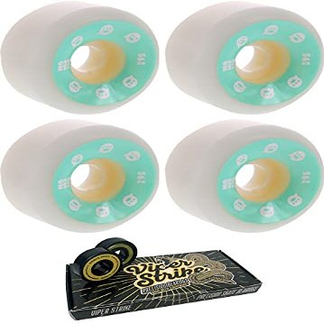 56mm Momentum Wheels V2 Spiral White / Green Skateboard Wheels - 101a with Viper Strike 8mm Precision ABEC 7 Skateboard Bearings - Bundle of 2 items