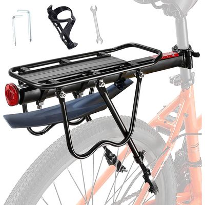 West Blaze Rear Bike Rack - Bike Rack for Back of Bike - Adjustable Bike Cargo Rack for Carrying Luggage and Panniers - Bicycle Rear Rack with Fender, Reflector and Bottle Holder, Black
