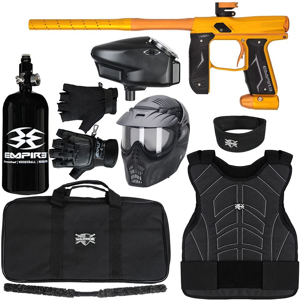Action Village Empire Axe 2.0 Protector Level 3 Paintball Gun Package Kit (Dust Gold/Dust Orange, Glove Size: Small/Medium)