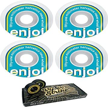 51mm Enjoi Skateboards Helvetica Neue White / Blue Skateboard Wheels - 99a with Viper Strike 8mm Precision ABEC 7 Skateboard Bearings - Bundle of 2 items