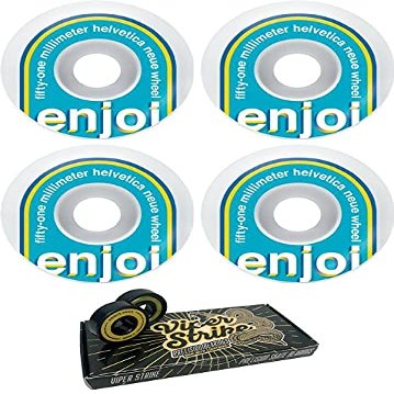 51mm Enjoi Skateboards Helvetica Neue White / Blue Skateboard Wheels - 99a with Viper Strike 8mm Precision ABEC 7 Skateboard Bearings - Bundle of 2 items
