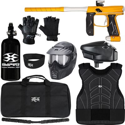 Action Village Empire Axe 2.0 Protector Level 3 Paintball Gun Package Kit (Dust Gold/Dust Silver, Glove Size: Large/X-Large)