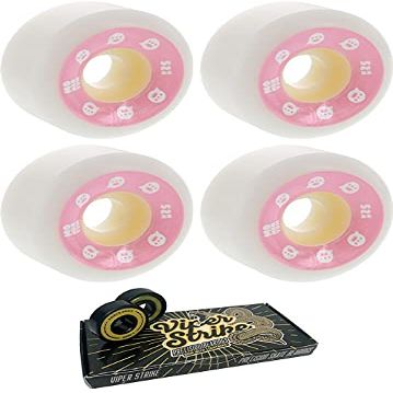52mm Momentum Wheels V2 Spiral White / Pink Skateboard Wheels - 101a with Viper Strike 8mm Precision ABEC 7 Skateboard Bearings - Bundle of 2 items