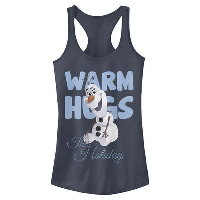 Disney Junior's Frozen Warm Hug Holiday Slim Fit, Scoop Hem Racerback Tank, Indigo, Medium