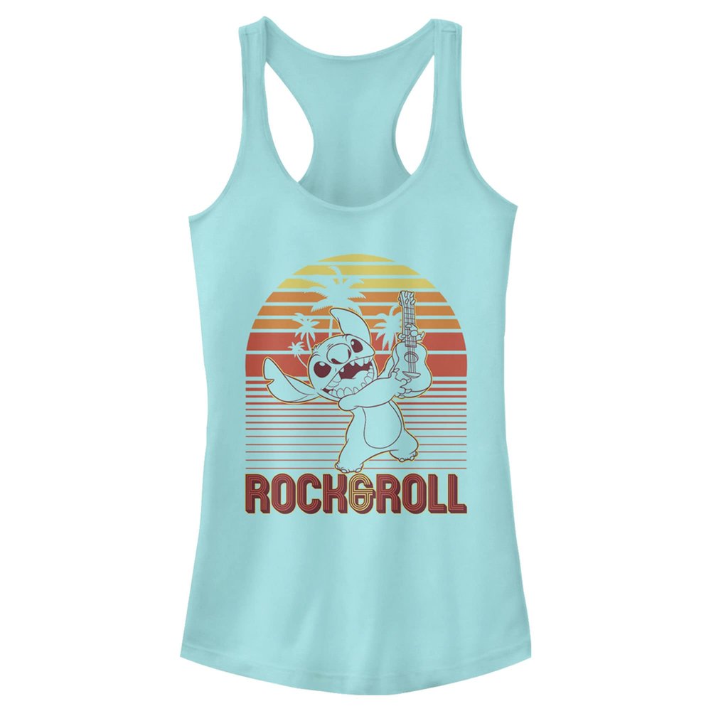 Disney Junior's Lilo Rock and ROLL Stitch Slim Fit, Scoop Hem Racerback Tank, Cancun, Medium