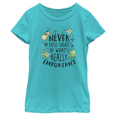 Disney Princess Never Lose Sight Girl's Solid Crew Tee, Tahiti Blue, Large