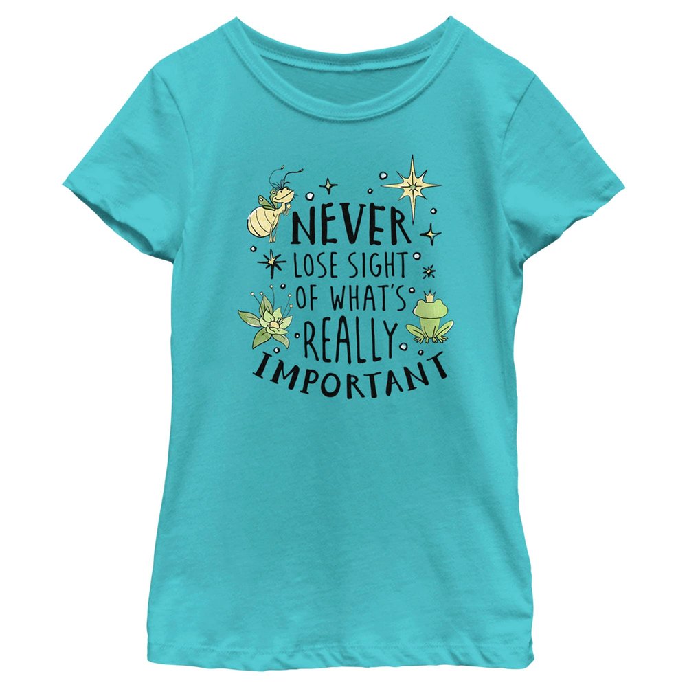 Disney Princess Never Lose Sight Girl's Solid Crew Tee, Tahiti Blue, Large