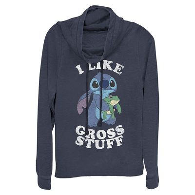 Disney womens Lilo & Stitch Like Gross Stuff Stitch Women's Long Sleeve Cowl Neck Pullover T Shirt, Navy Blue, 4X-Large US