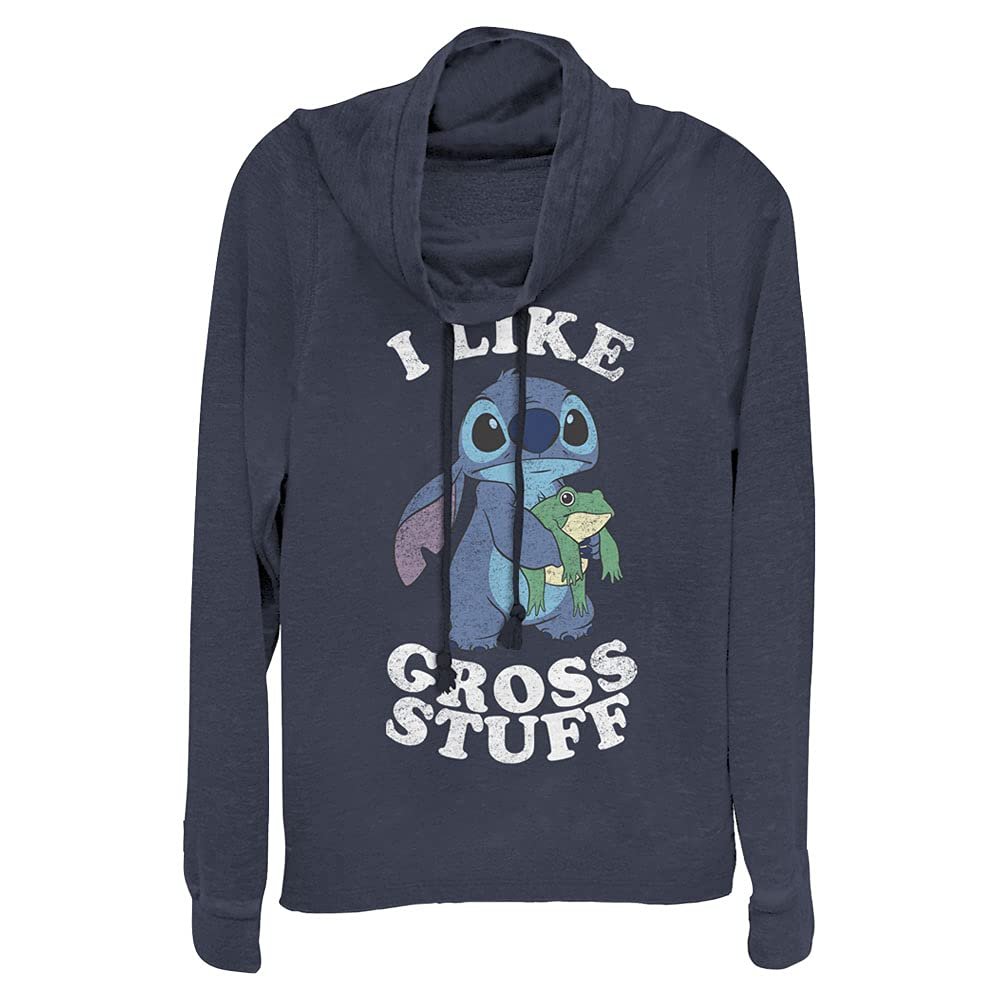Disney womens Lilo & Stitch Like Gross Stuff Stitch Women's Long Sleeve Cowl Neck Pullover T Shirt, Navy Blue, 4X-Large US