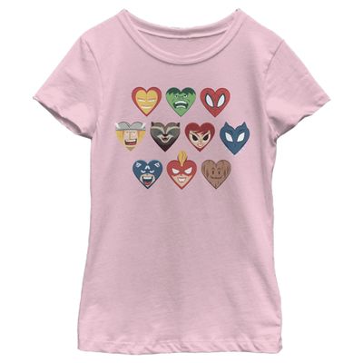 Marvel Universe Hero Hearts Girl's Solid Crew Tee, Light Pink, Medium